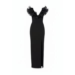 Aqua Long Scuba Crepe Organza Ruffle Gown - Size 8 - NWT